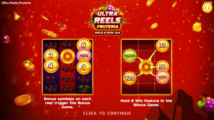 Ultra Reels Fruteria - startmenu en startknop